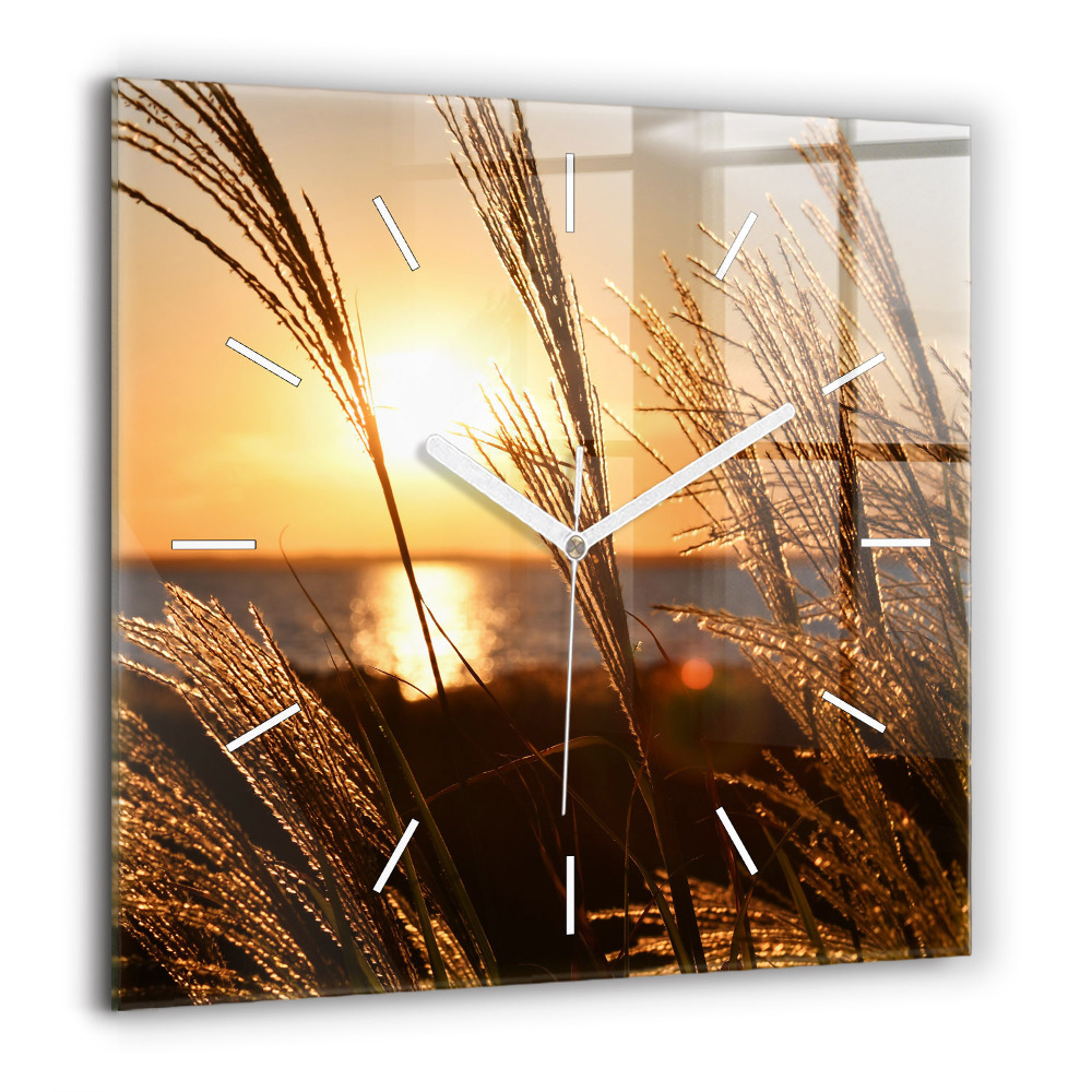 Pendule carrée en verre 60x60 cm Blé sous le soleil doré