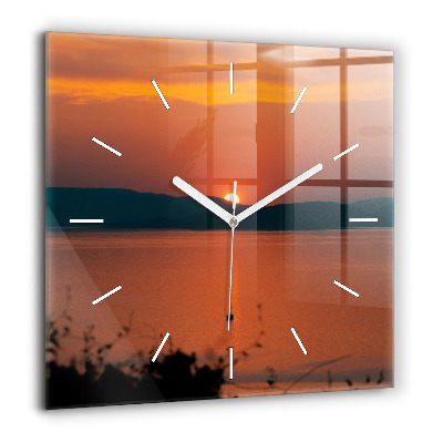 Horloge carrée en verre 60x60 cm Lac Balaton le soir