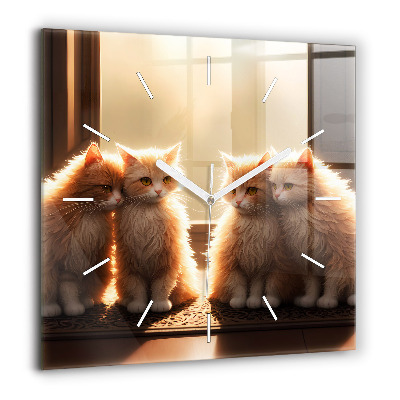 Pendule carrée en verre 60x60 cm Quatre chats au soleil