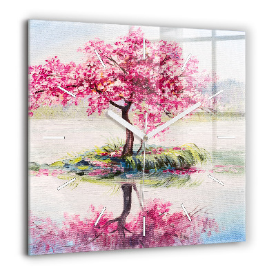 Horloge murale carrée 60x60 cm Mosaïque d'un arbre