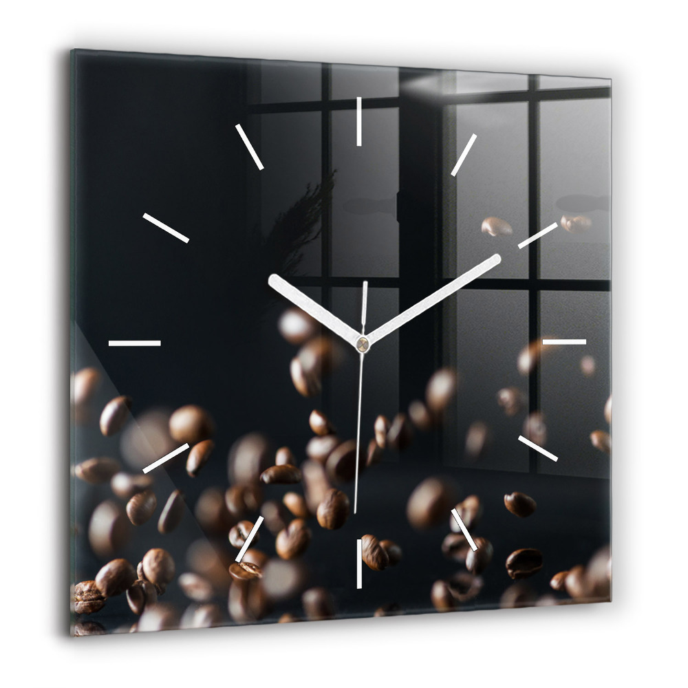 Horloge carrée en verre 60x60 cm Grains de café