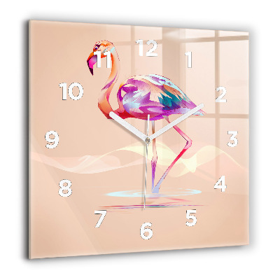 Horloge carrée en verre 60x60 cm Illustration d'un flamant rose