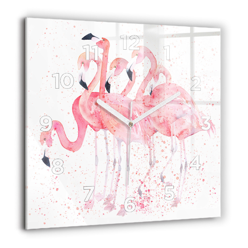 Horloge carrée en verre 60x60 cm Grappe de flamants roses