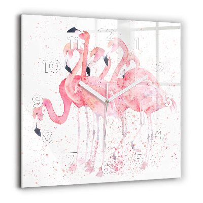 Horloge carrée en verre 60x60 cm Grappe de flamants roses