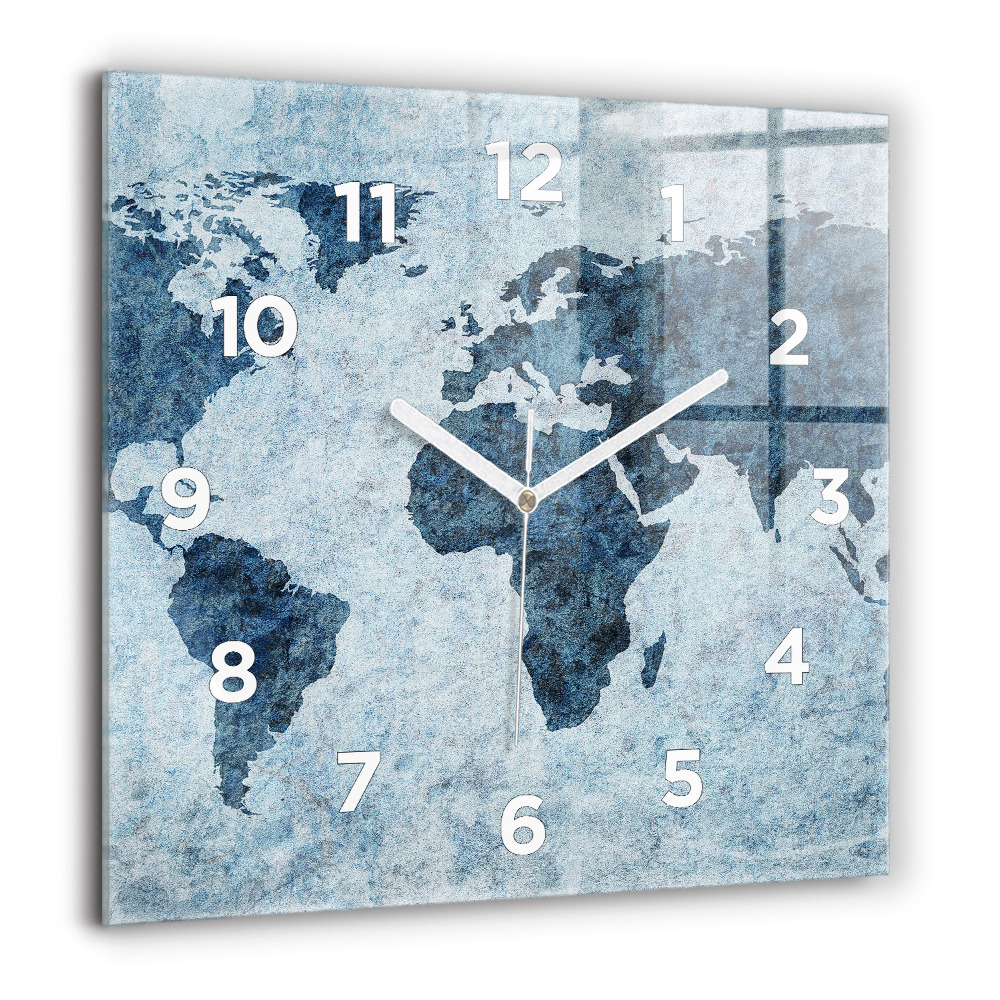 Horloge murale carrée 60x60 cm Carte du monde peinte