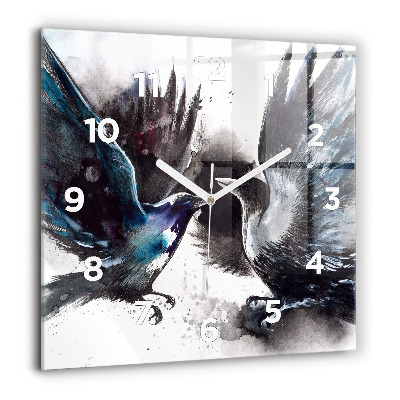 Pendule carrée en verre 60x60 cm Oiseaux peints