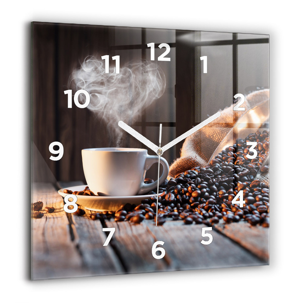 Horloge murale carrée 60x60 cm Tasse de café