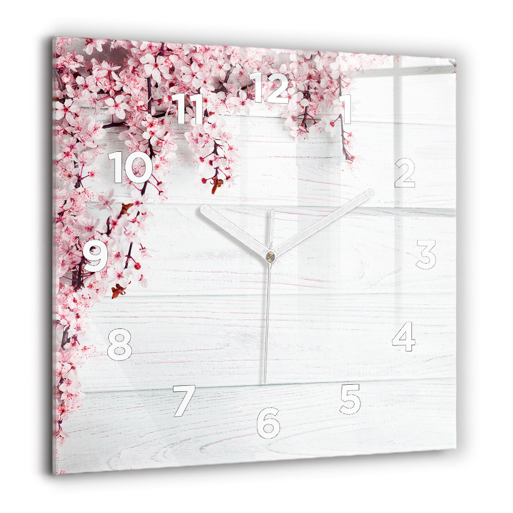 Horloge carrée en verre 60x60 cm Fleurs de printemps