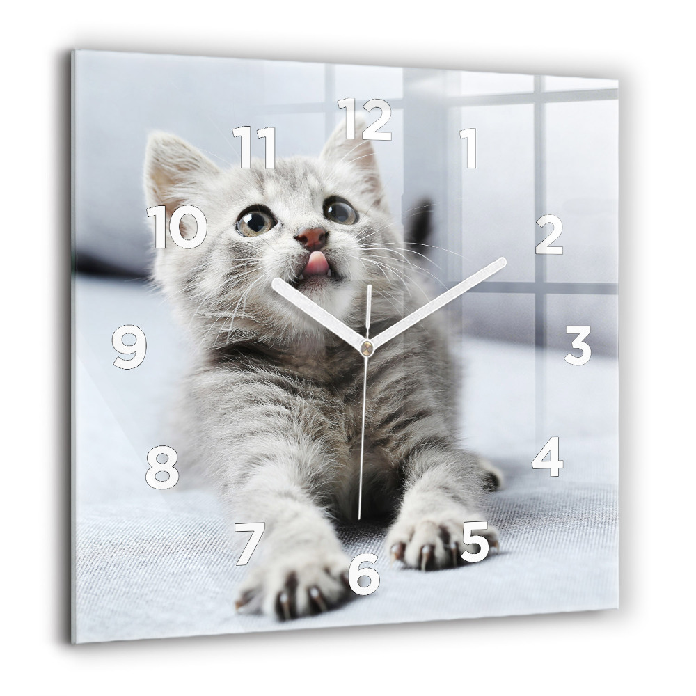 Horloge murale carrée 60x60 cm Chat sur un canapé
