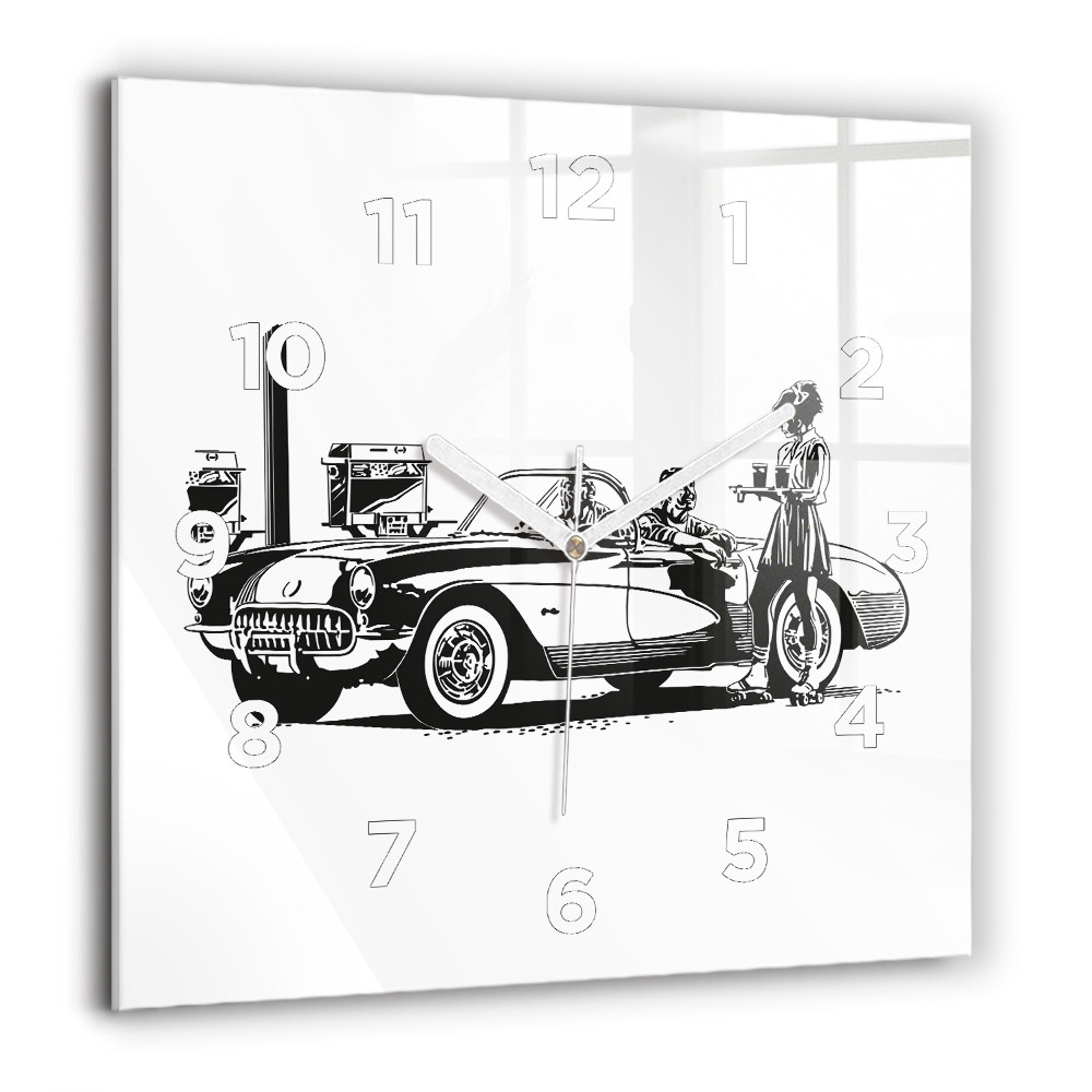 Horloge murale carrée 60x60 cm Illustration rétro