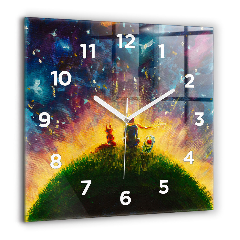 Horloge carrée en verre 60x60 cm Petit prince abstrait
