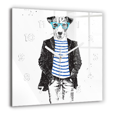 Horloge carrée en verre 60x60 cm Chien dans un corps humain