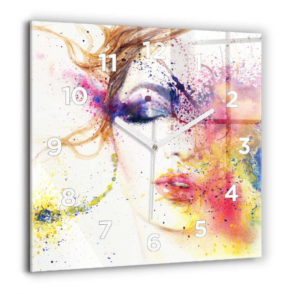 Pendule carrée en verre 60x60 cm Portrait d'une femme mystérieuse