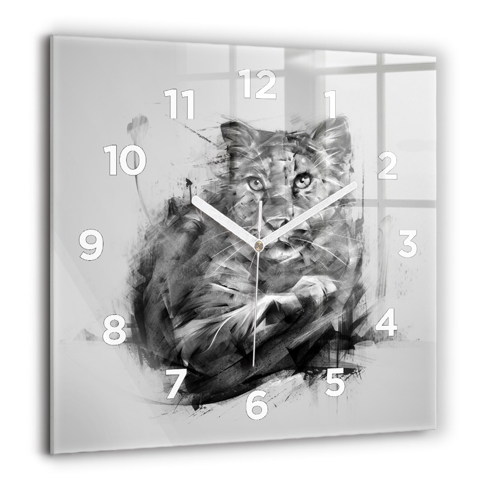 Horloge murale carrée 60x60 cm Lion peint