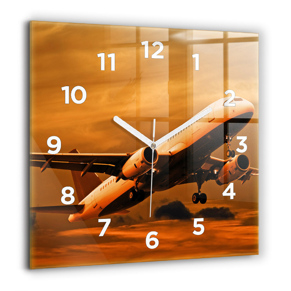 Horloge carrée en verre 60x60 cm Voyage en avion