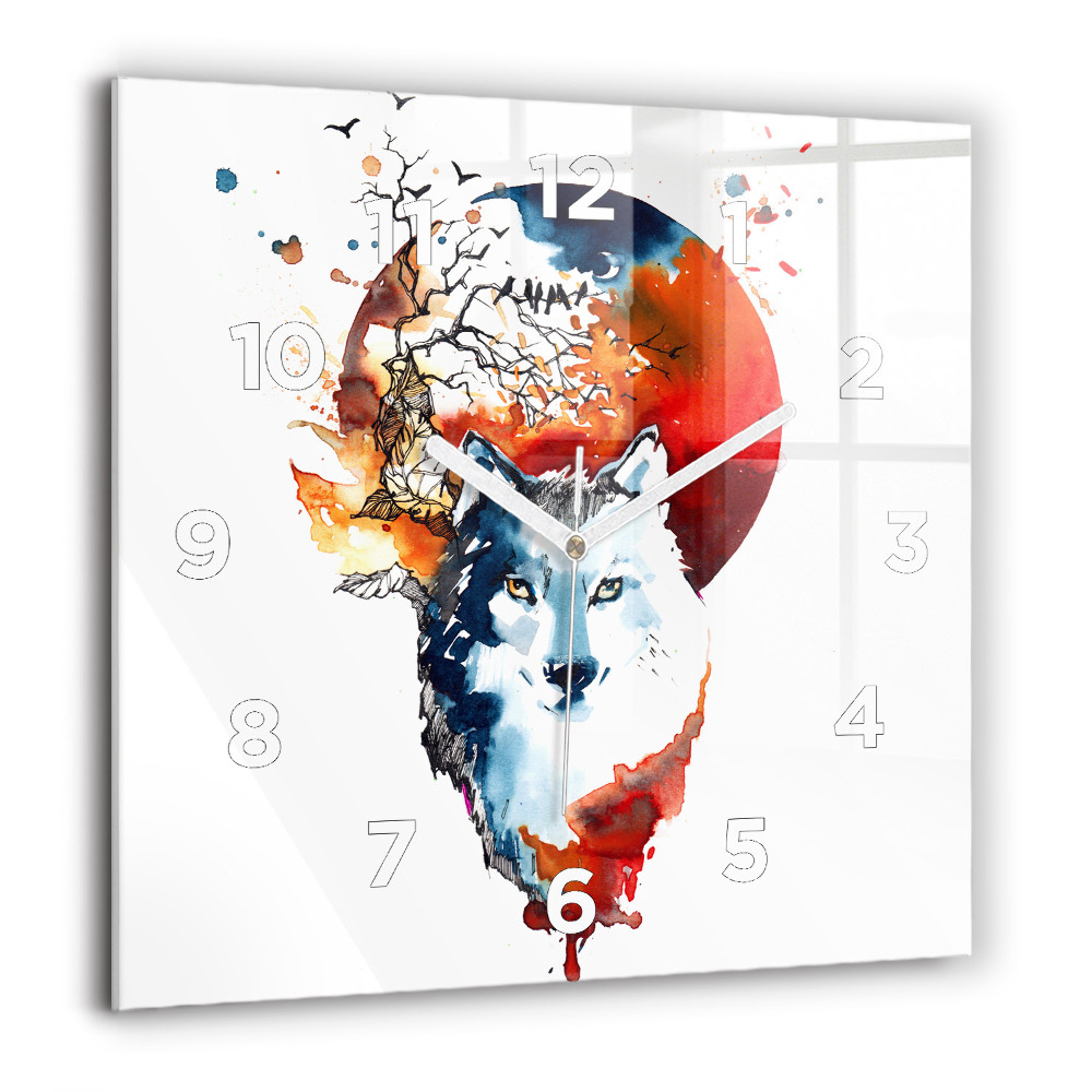 Horloge carrée en verre 60x60 cm Loup et plénitude
