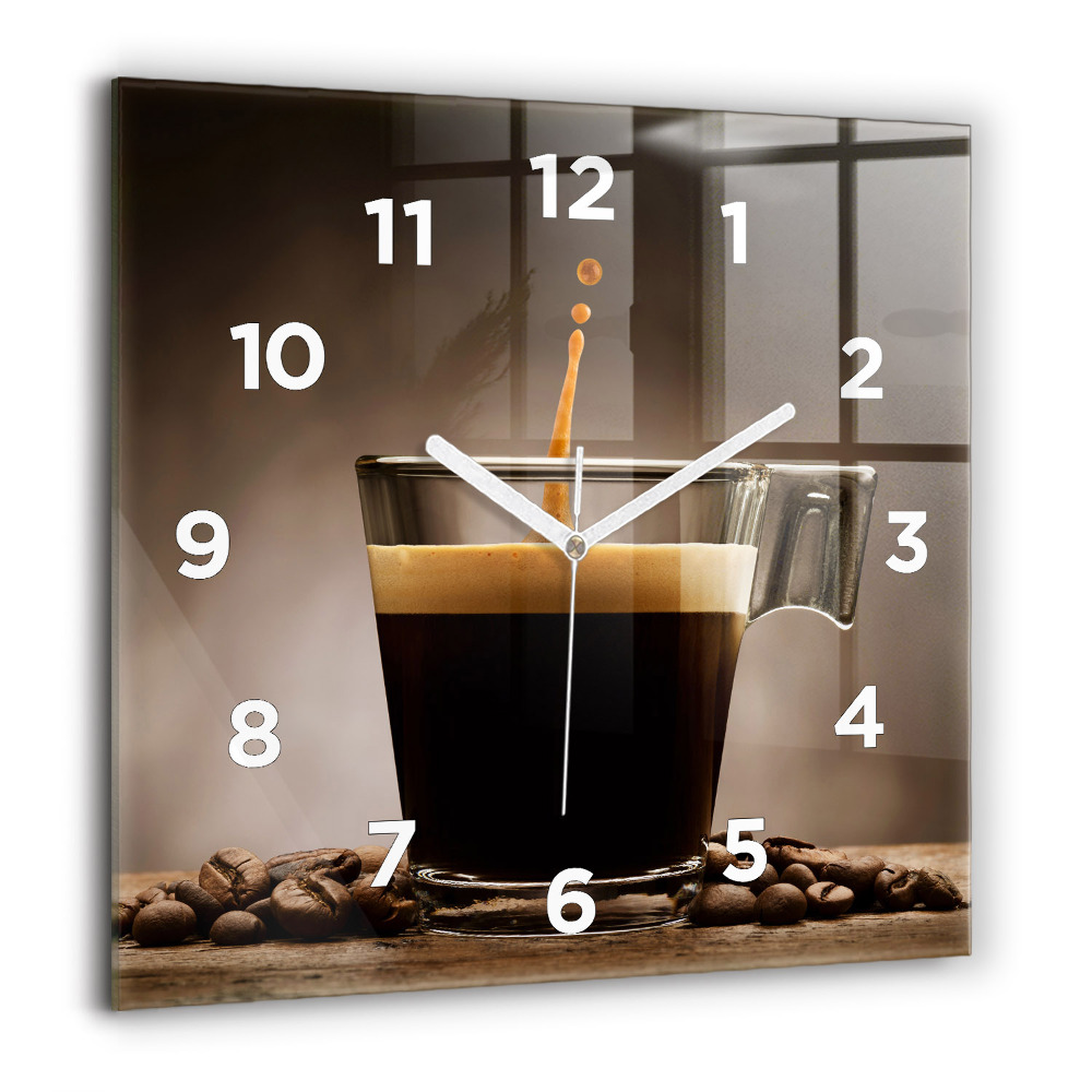 Pendule carrée en verre 60x60 cm Tasse de café