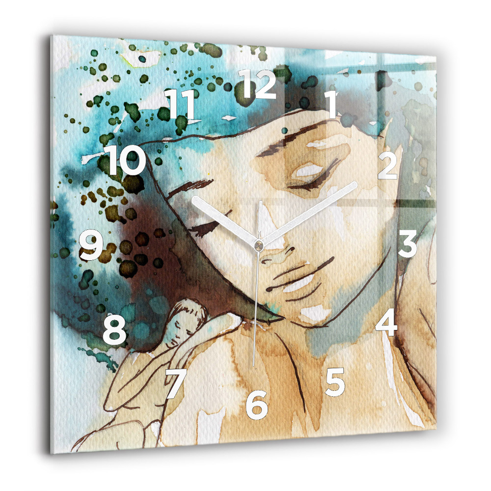 Horloge carrée en verre 60x60 cm Femme abstraite
