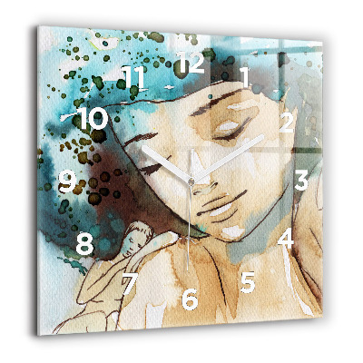 Horloge carrée en verre 60x60 cm Femme abstraite