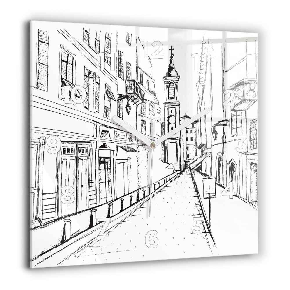 Horloge murale carrée 60x60 cm Dessin de ville Provence