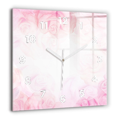 Horloge carrée en verre 60x60 cm Roses abstraites