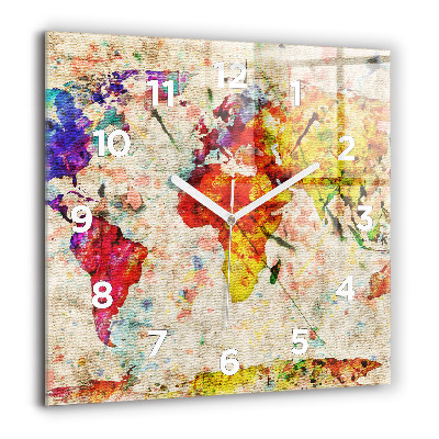 Horloge murale carrée 60x60 cm Carte du monde en couleur