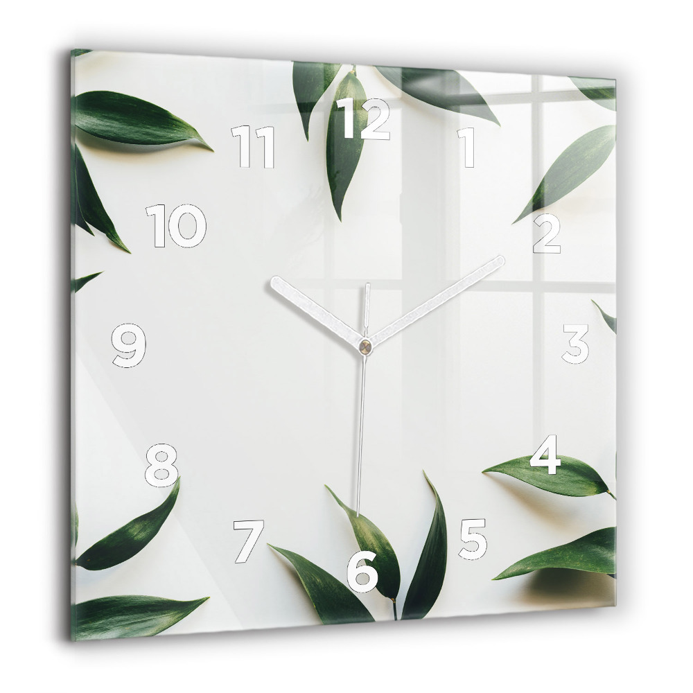 Horloge carrée en verre 60x60 cm Cadre de feuilles