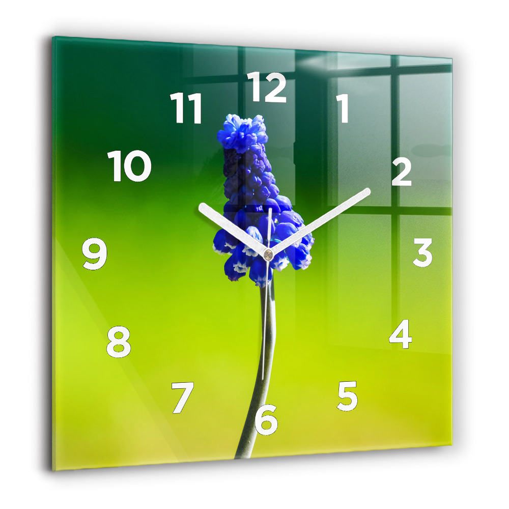 Horloge carrée en verre 60x60 cm Fleurs bleues
