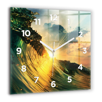 Horloge murale carrée 60x60 cm Perspective de vague Coucher de soleil