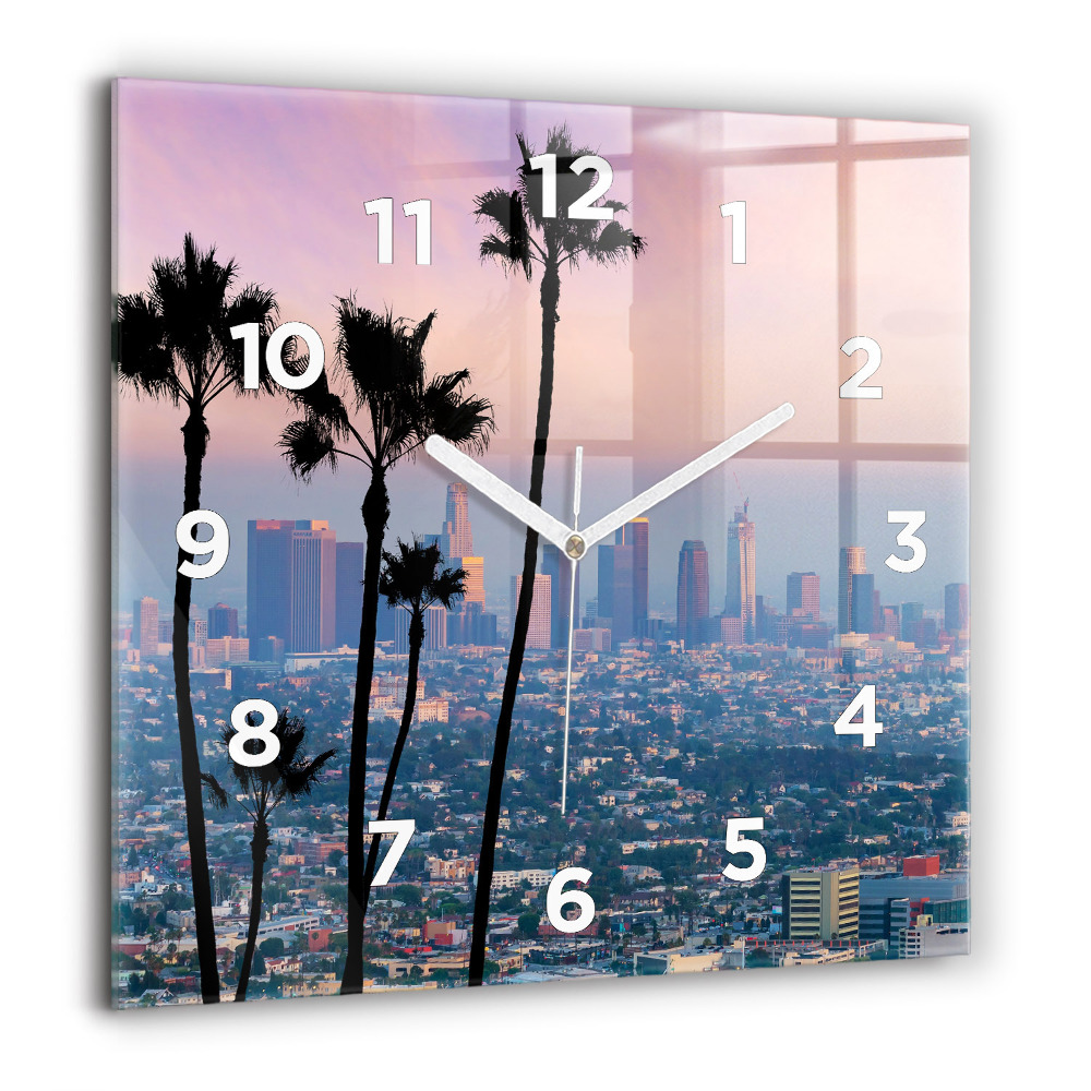 Horloge carrée en verre 60x60 cm Coucher de soleil à Los Angeles