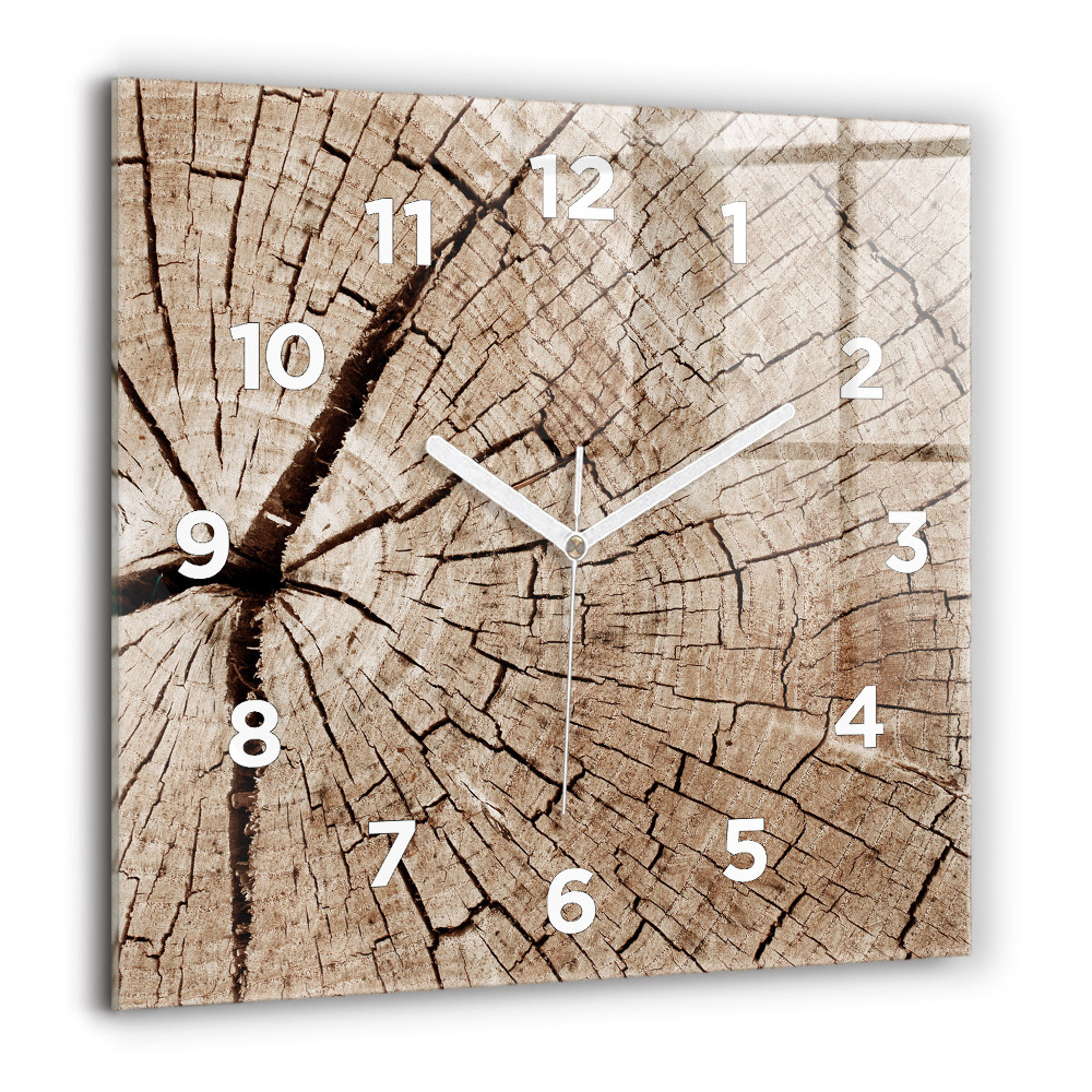 Horloge murale carrée 60x60 cm Tronc en bois ancien