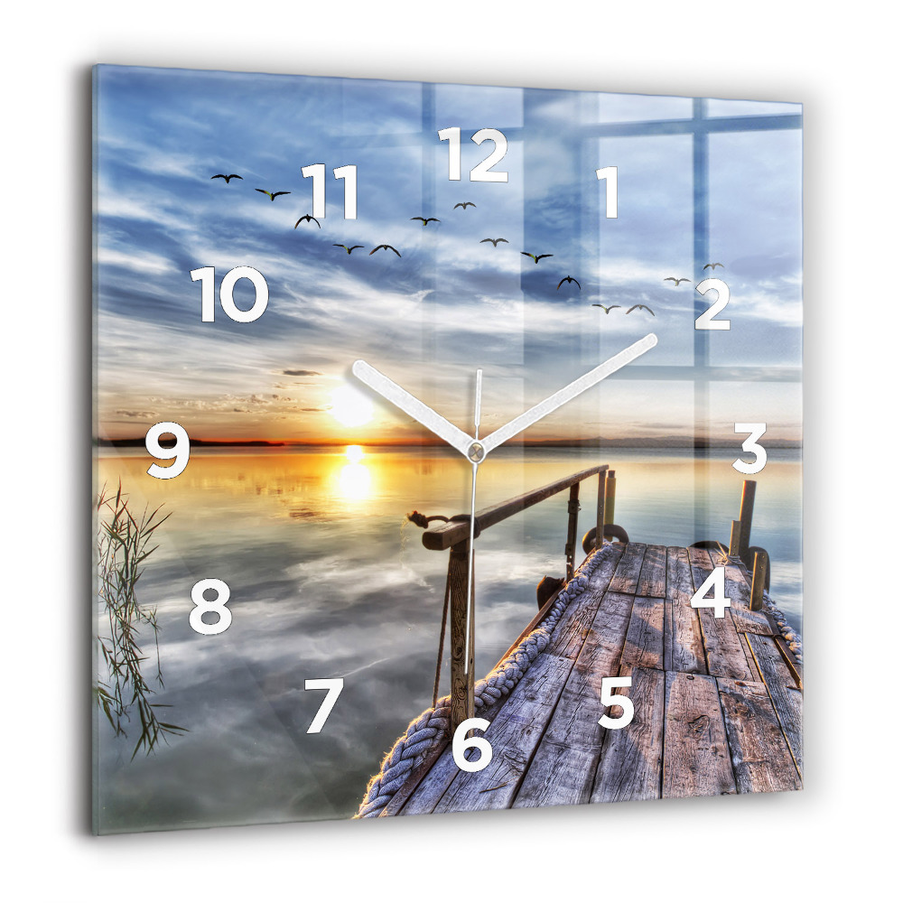 Horloge carrée en verre 60x60 cm Lac au coucher du soleil