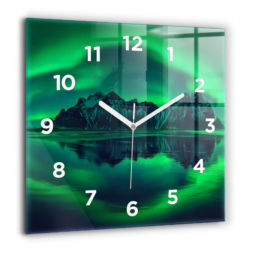 Horloge carrée en verre 60x60 cm Aurore boréale