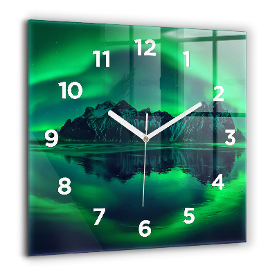 Horloge carrée en verre 60x60 cm Aurore boréale