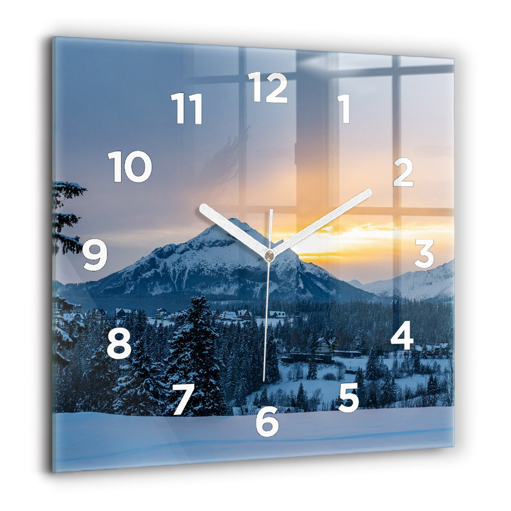 Horloge carrée en verre 60x60 cm Paysage de montagne