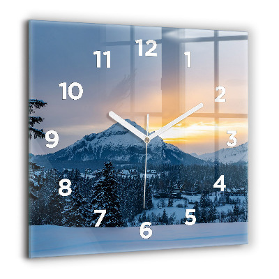 Horloge carrée en verre 60x60 cm Paysage de montagne