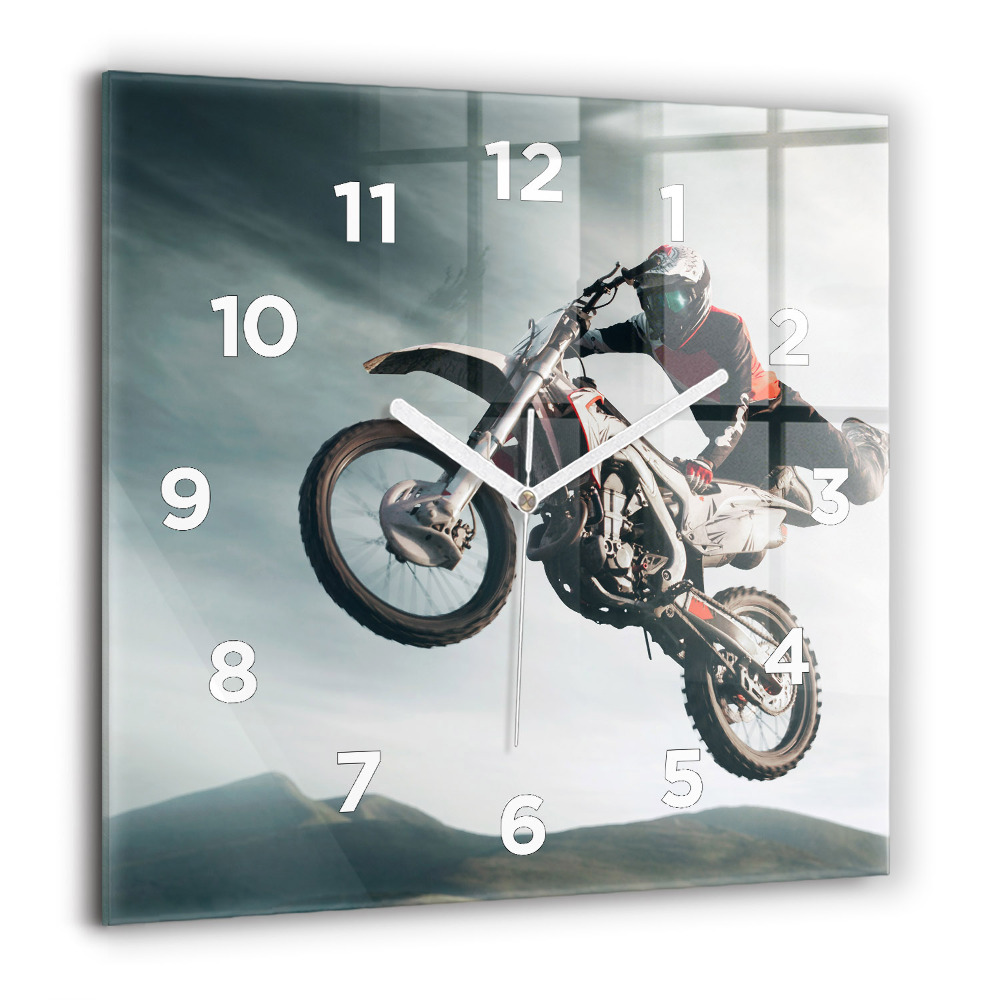 Horloge carrée en verre 60x60 cm Moto style adrénaline