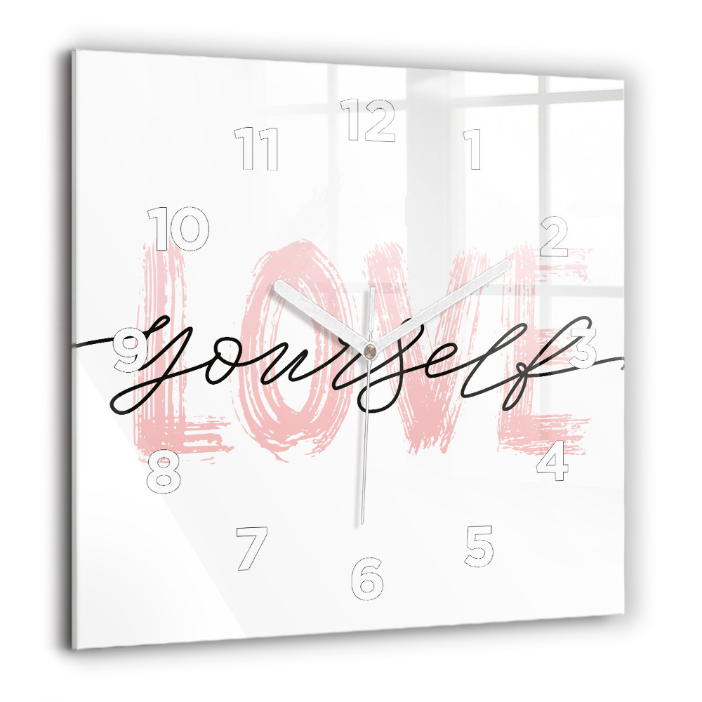 Horloge murale carrée 60x60 cm Inscription Love yourself