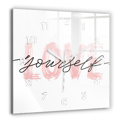 Horloge murale carrée 60x60 cm Inscription Love yourself
