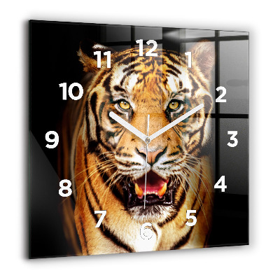 Horloge murale carrée 60x60 cm Tigre aux yeux sauvages