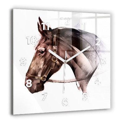 Horloge murale carrée 60x60 cm Profil peint d'un cheval