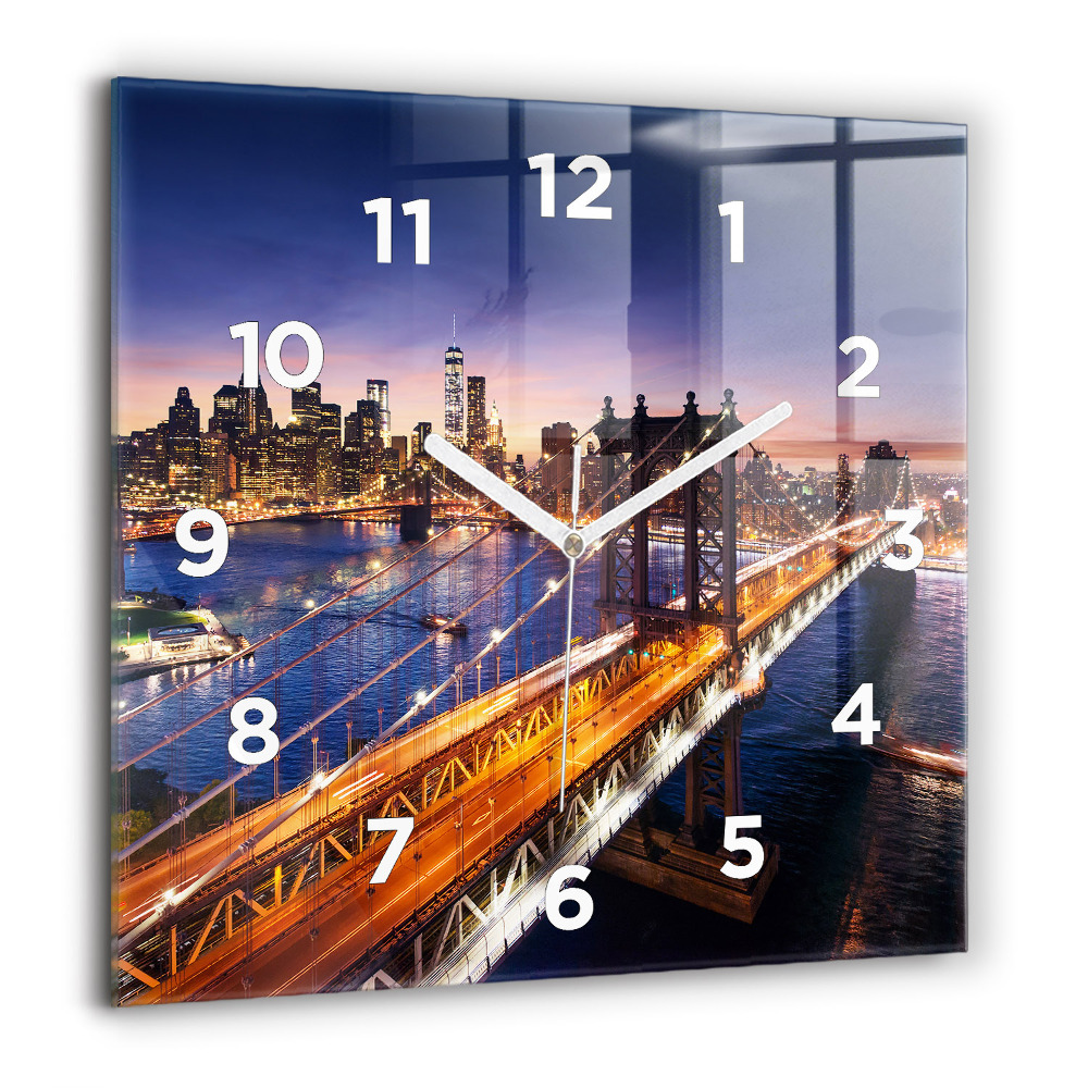 Horloge carrée en verre 60x60 cm New York et le coucher de soleil