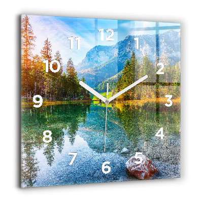 Horloge murale carrée 60x60 cm Rivière montagnes Paysage