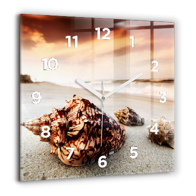 Horloge murale carrée 60x60 cm Coquillage sur la plage