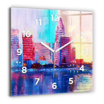 Horloge carrée en verre 60x60 cm Abstrait de gratte-ciel
