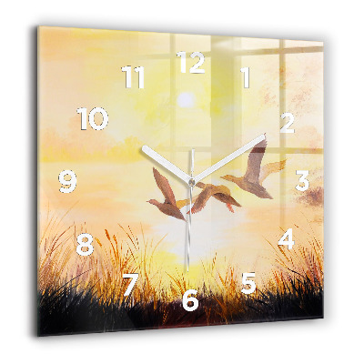 Horloge murale carrée 60x60 cm Grues au coucher du soleil