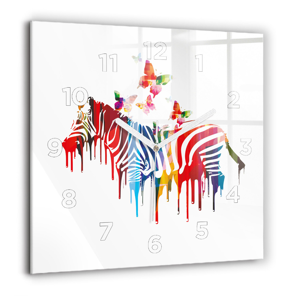 Horloge murale carrée 60x60 cm Zèbre coloré