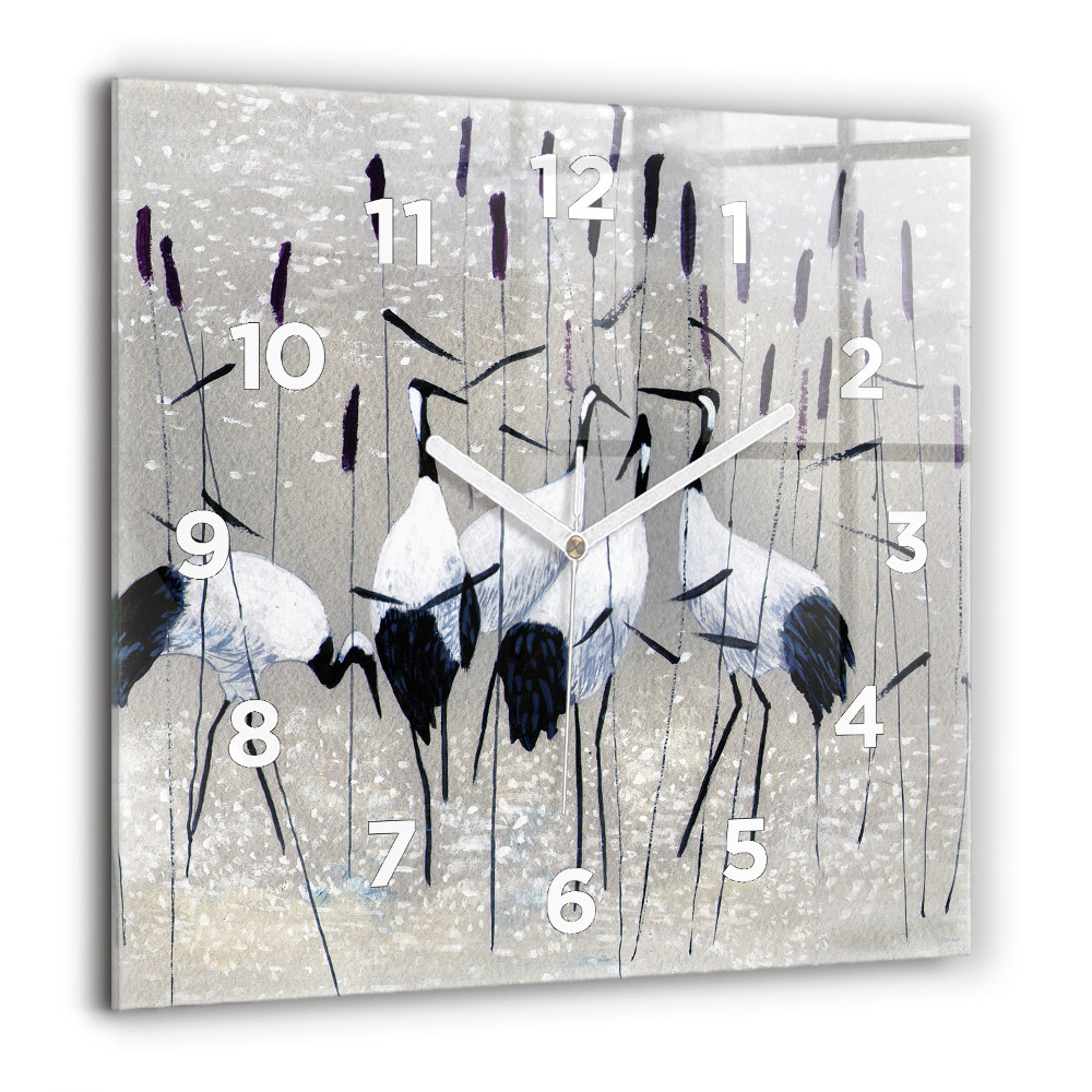 Horloge murale carrée 60x60 cm Grues dans les roseaux