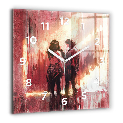 Pendule carrée en verre 60x60 cm Jeune couple amoureux