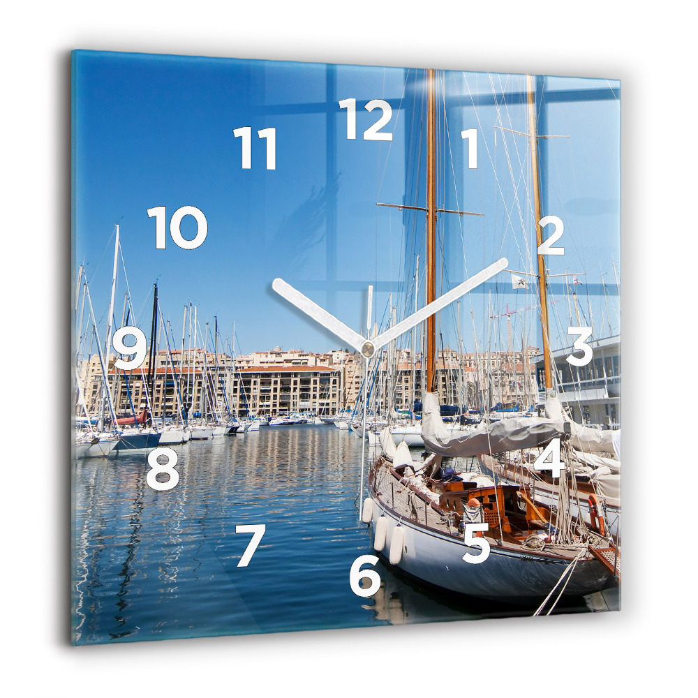 Horloge carrée en verre 60x60 cm Port de plaisance de Marseille France